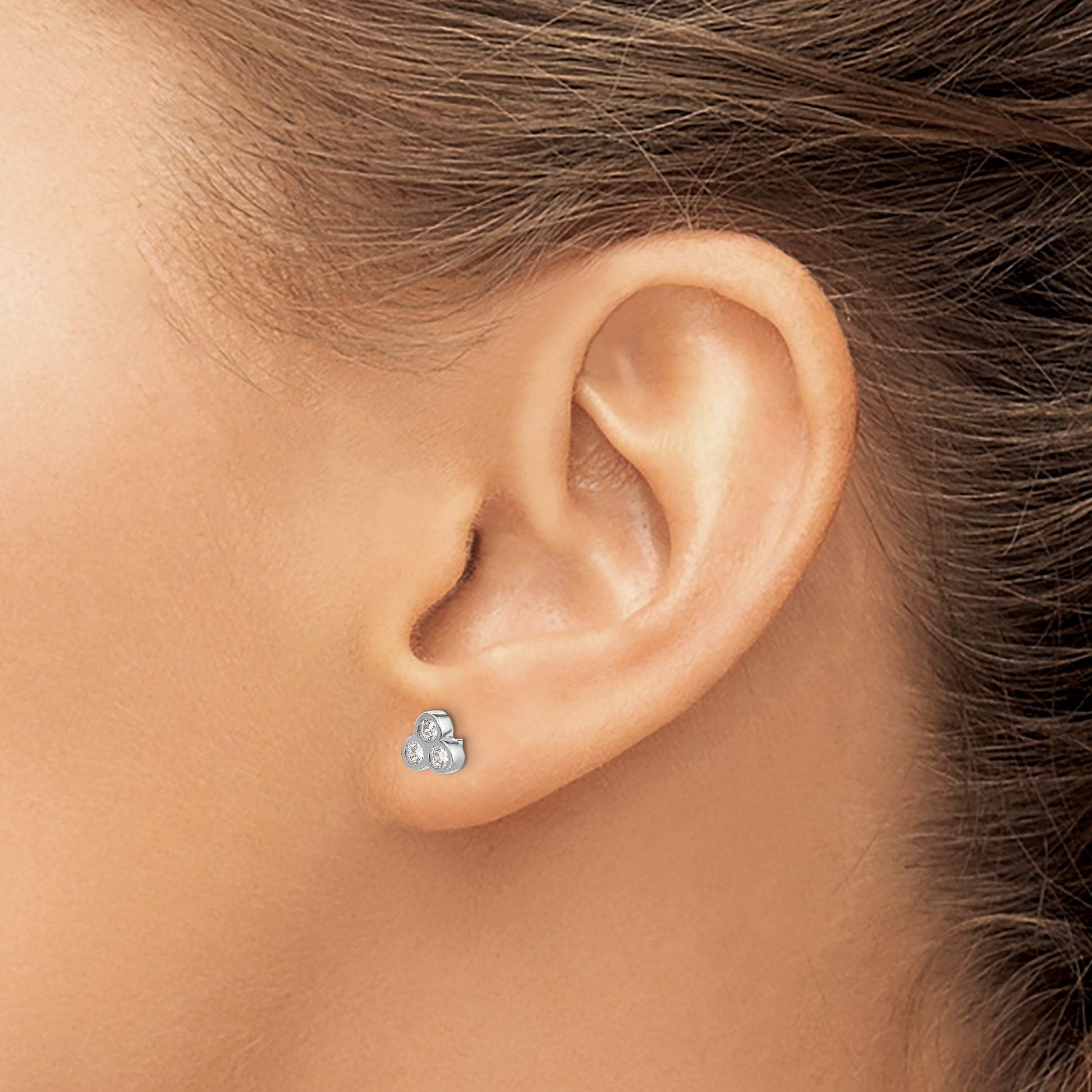 14k White Gold 1/4 carat Diamond 3-stone Bezel Post Earrings