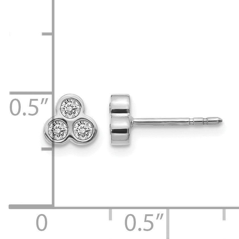 14k White Gold 1/4 carat Diamond 3-stone Bezel Post Earrings