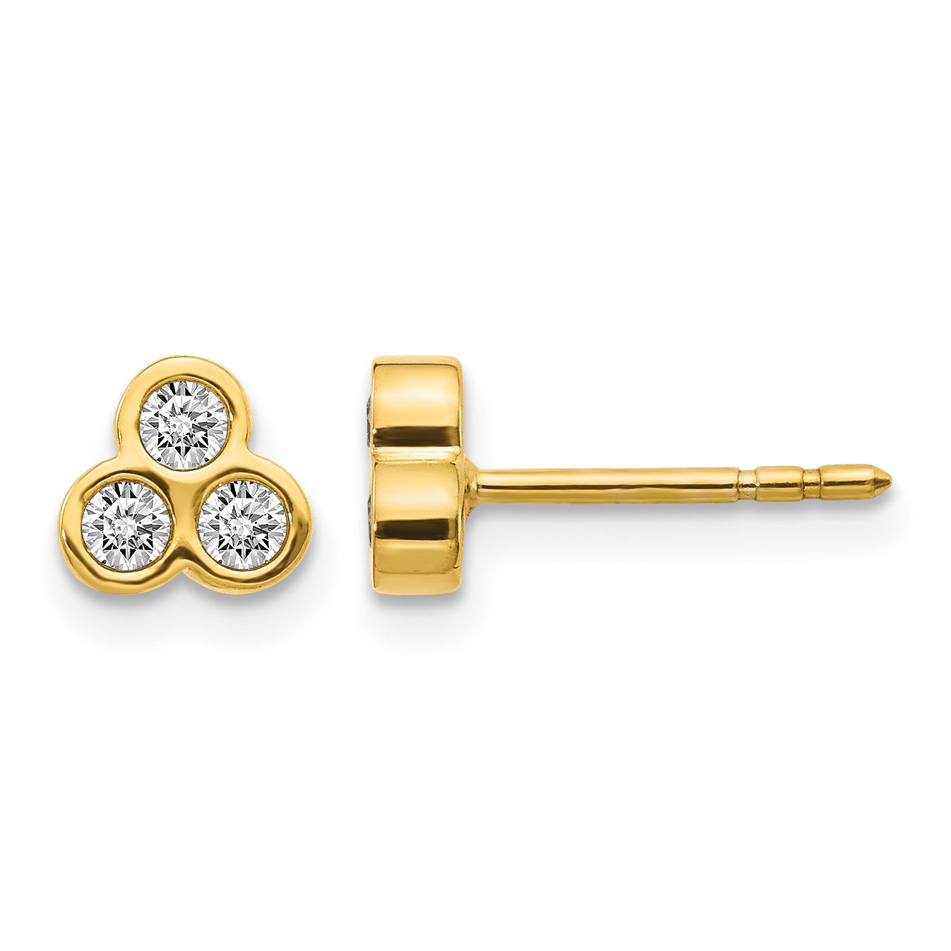 14k 1/4 carat Diamond 3-stone Bezel Earrings