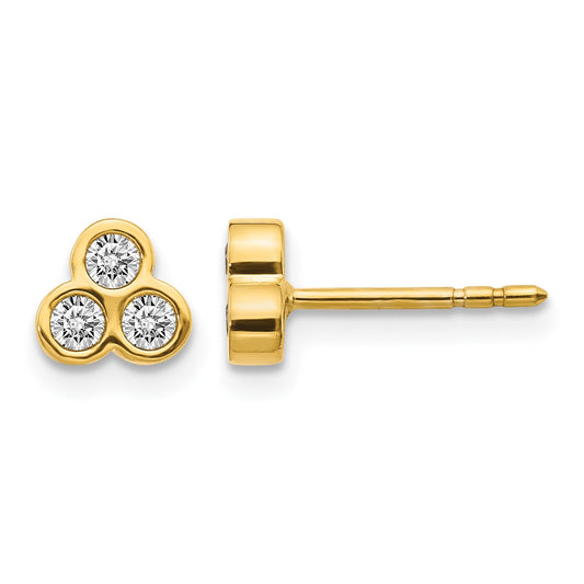 14k 1/4 carat Diamond 3-stone Bezel Earrings