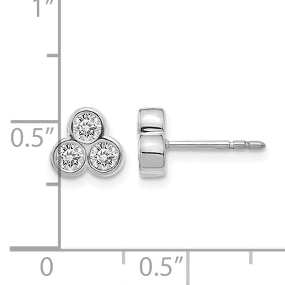 14k White Gold 1/2 carat Diamond 3-stone Bezel Post Earrings