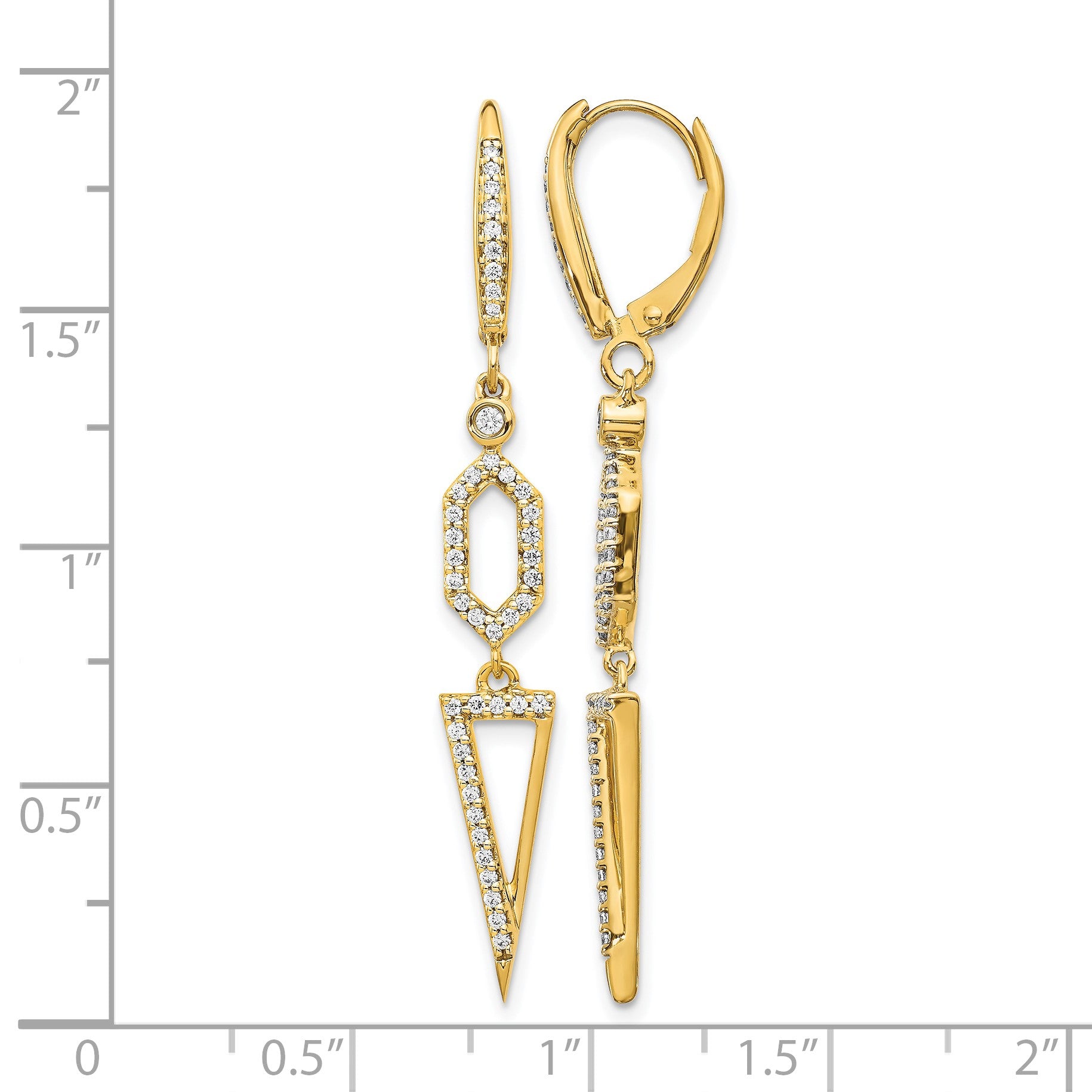 14k 1/2 carat Diamond Triangle Dangle Leverback Earrings