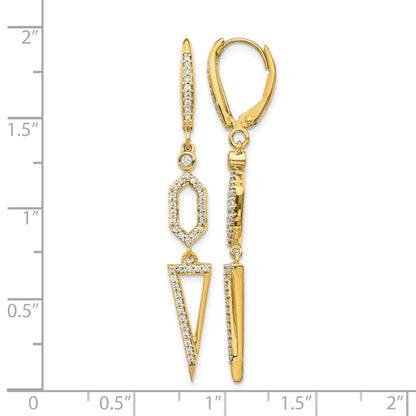 14k 1/2 carat Diamond Triangle Dangle Leverback Earrings