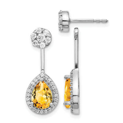 14k White Gold 5/8 carat Diamond and 8x6mm Pear Citrine Front/Back Post Earrings