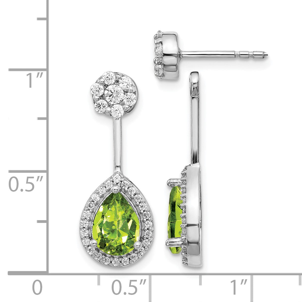14k White Gold 5/8 carat Diamond and 8x6mm Pear Peridot Front/Back Post Earrings