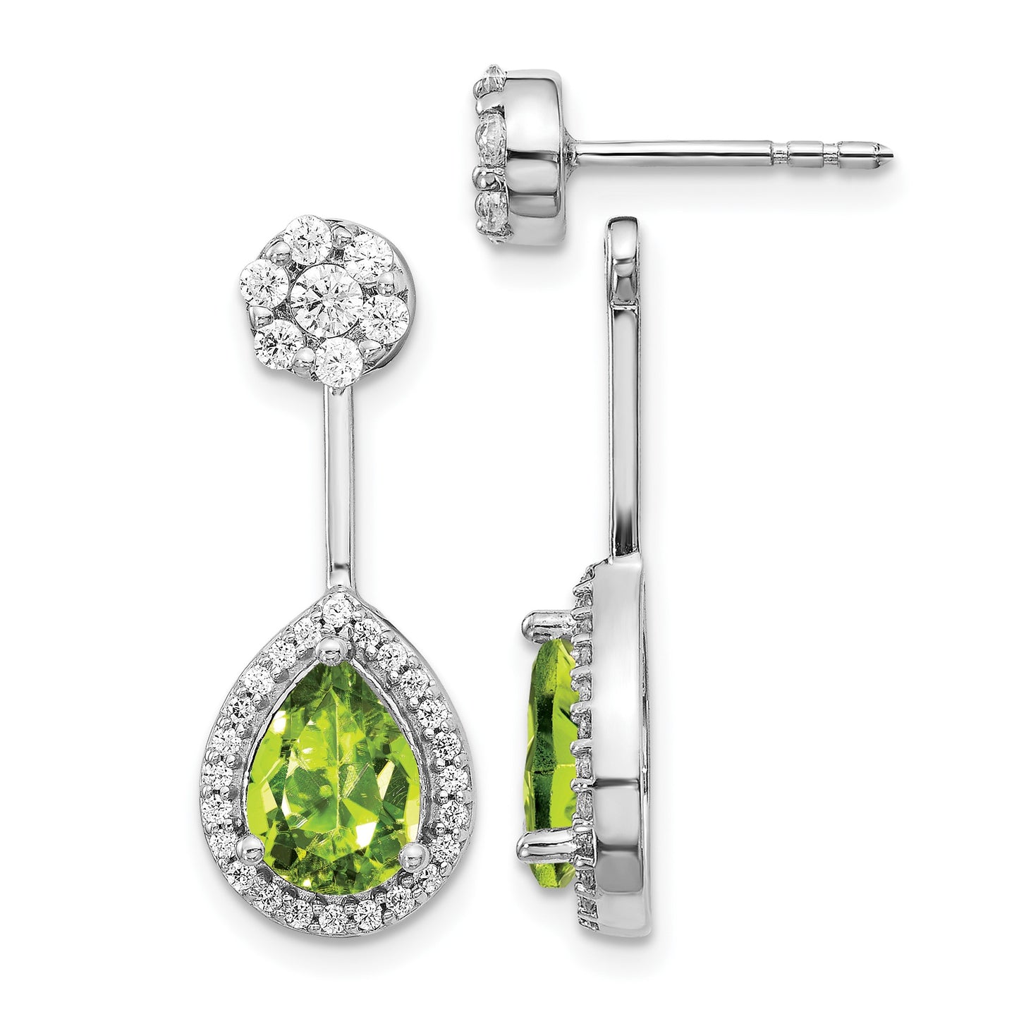 14k White Gold 5/8 carat Diamond and 8x6mm Pear Peridot Front/Back Post Earrings