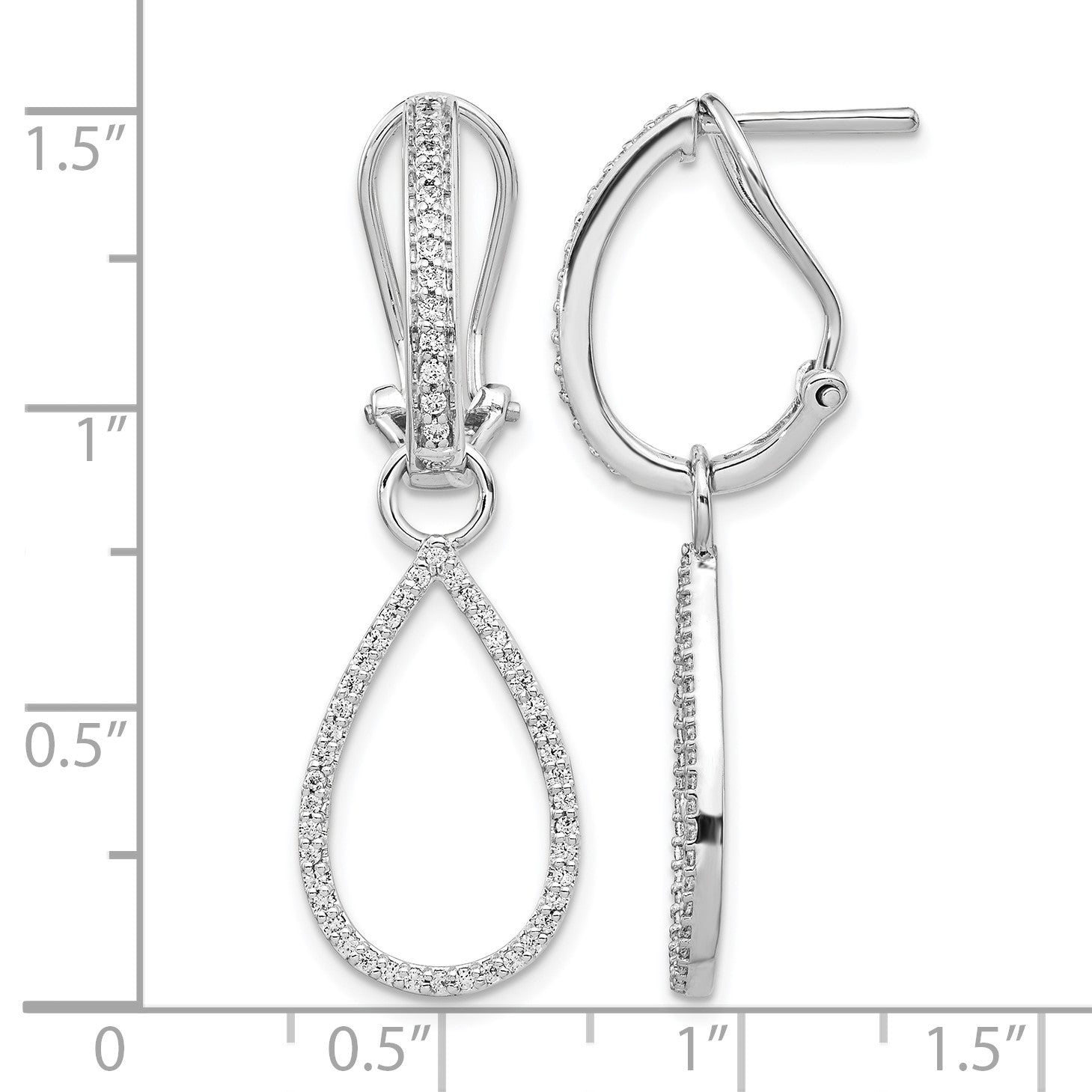 14k White Gold 1/2 carat Diamond Teardrop Dangle Omega Back Earrings