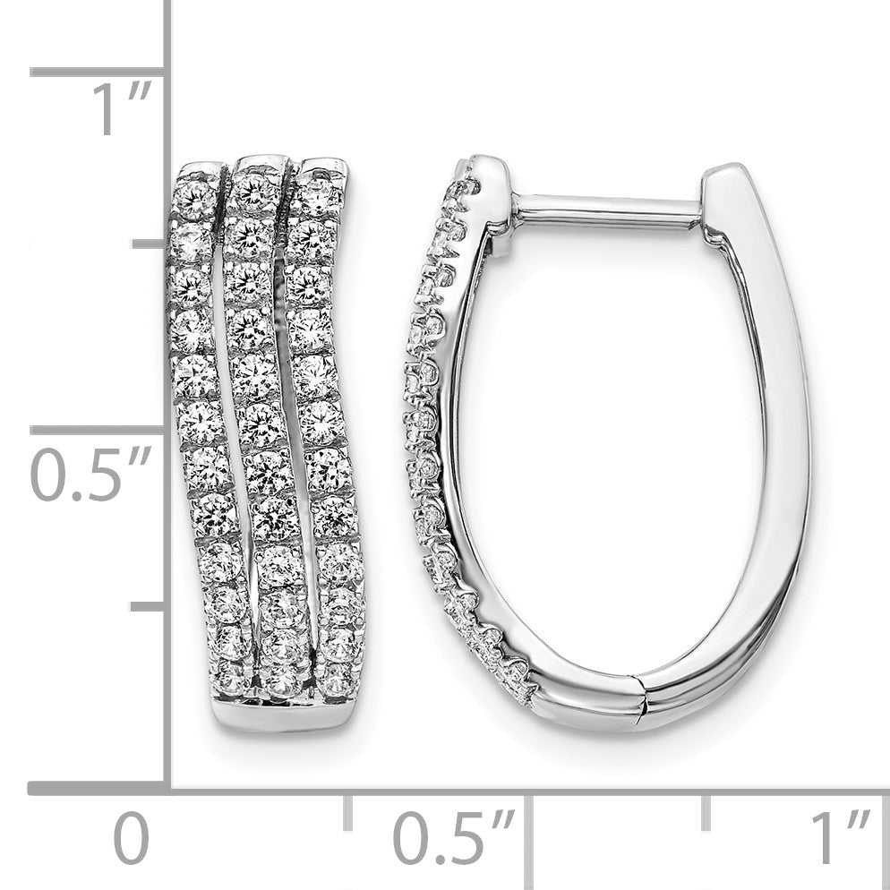 14k White Gold 3-row 1 carat Diamond Hinged Hoop Earrings