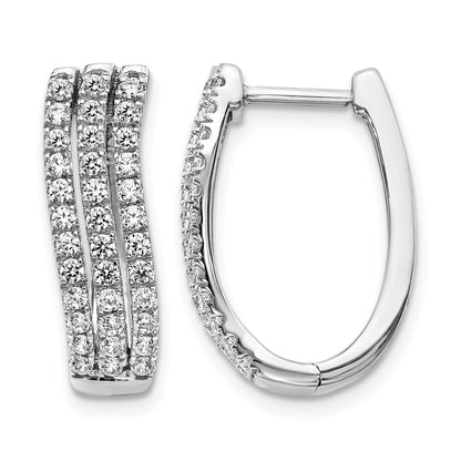 14k White Gold 3-row 1 carat Diamond Hinged Hoop Earrings