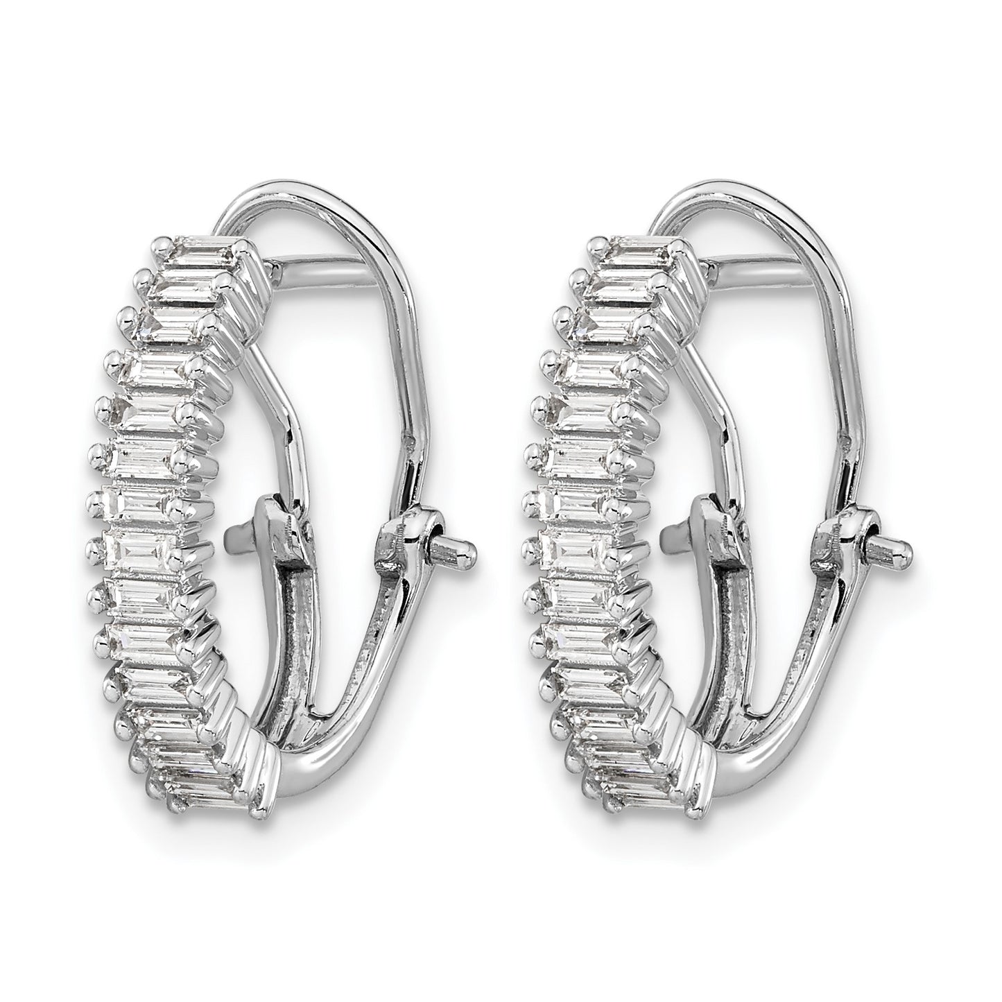 14k White Gold 1/2 carat Baguette Diamond Omega Back Hoop Earrings