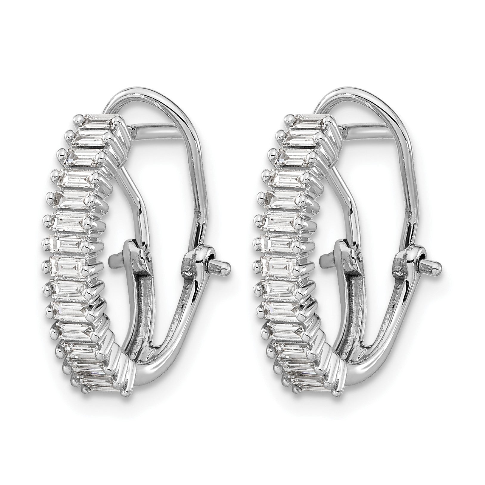 14k White Gold 1/2 carat Baguette Diamond Omega Back Hoop Earrings