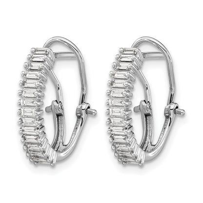 14k White Gold 1/2 carat Baguette Diamond Omega Back Hoop Earrings