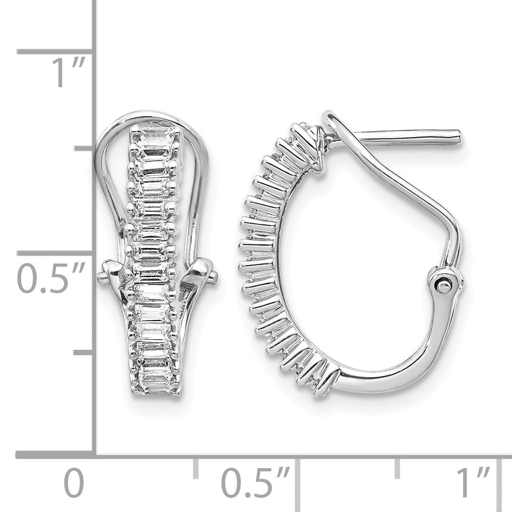 14k White Gold 1/2 carat Baguette Diamond Omega Back Hoop Earrings