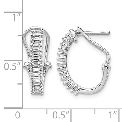14k White Gold 1/2 carat Baguette Diamond Omega Back Hoop Earrings