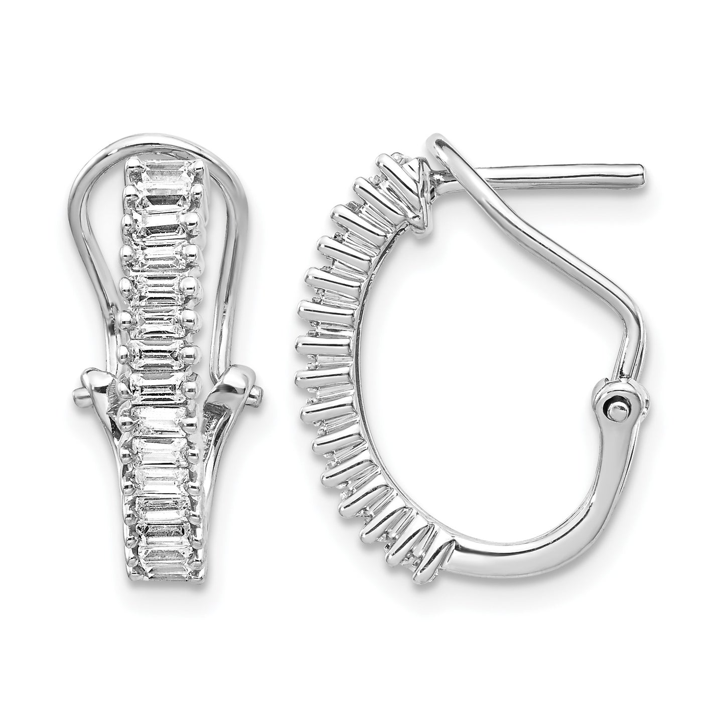 14k White Gold 1/2 carat Baguette Diamond Omega Back Hoop Earrings