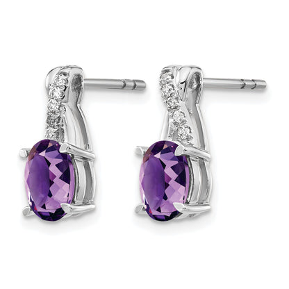 14k White Gold 7x5 Oval February/Amethyst and Diamond Earrings
