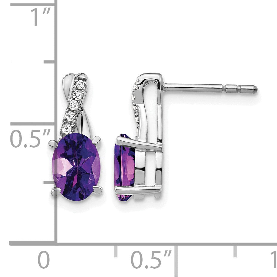 14k White Gold 7x5 Oval February/Amethyst and Diamond Earrings