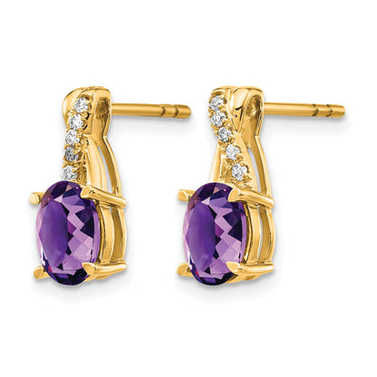 14k 7x5 Oval February/Amethyst and Diamond Post Earrings