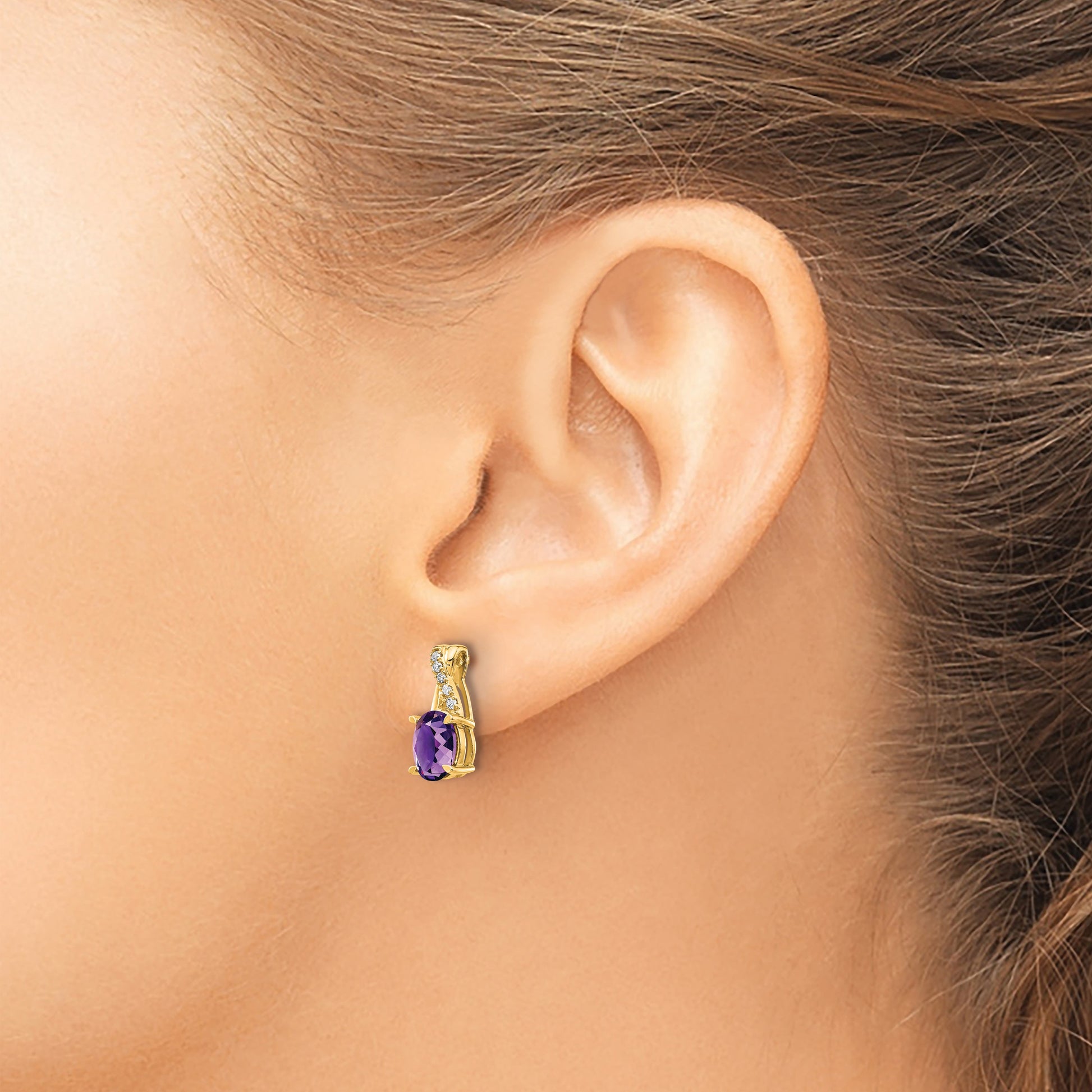 14k 7x5 Oval February/Amethyst and Diamond Post Earrings