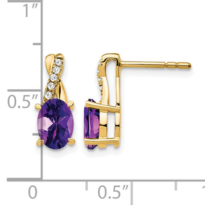 14k 7x5 Oval February/Amethyst and Diamond Post Earrings