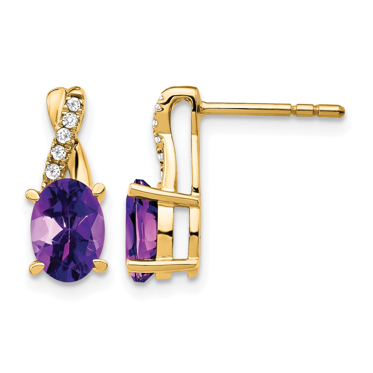 14k 7x5 Oval February/Amethyst and Diamond Post Earrings