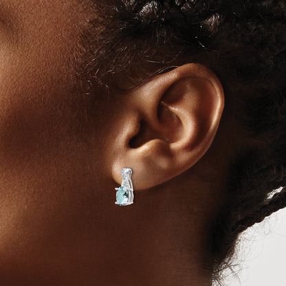 14K White Gold 7x5 Oval March/Aquamarine and Diamond Earrings