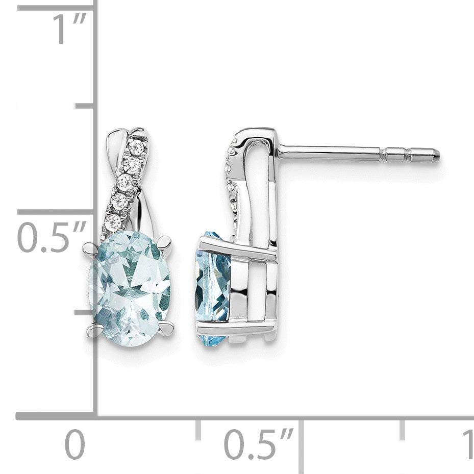 14K White Gold 7x5 Oval March/Aquamarine and Diamond Earrings