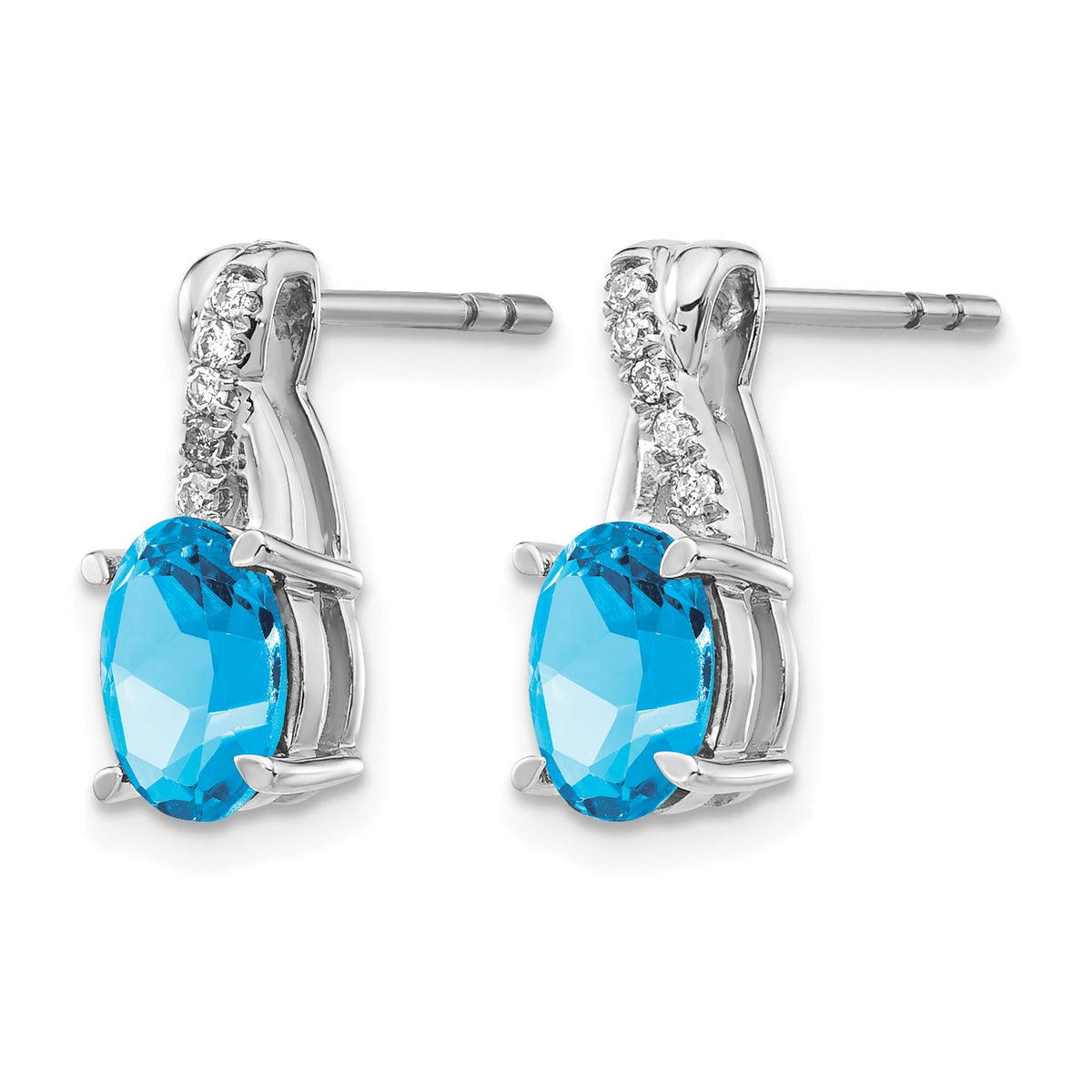14k White Gold 7x5 Oval December/Blue Topaz and Diamond Earrings