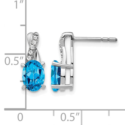14k White Gold 7x5 Oval December/Blue Topaz and Diamond Earrings
