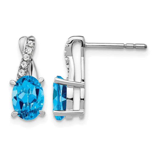 14k White Gold 7x5 Oval December/Blue Topaz and Diamond Earrings