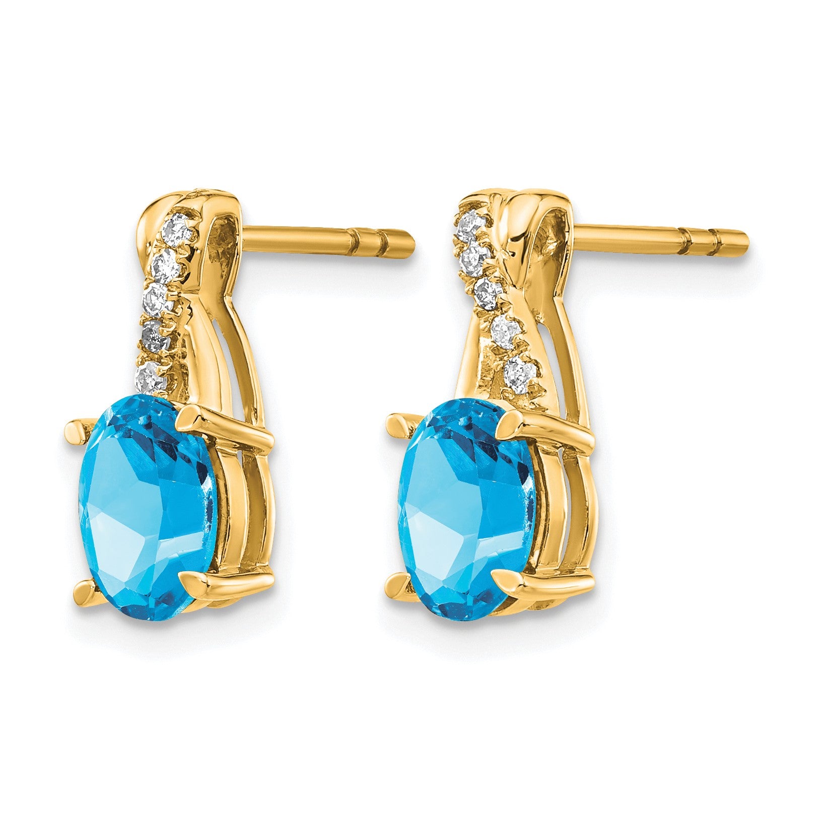 14k 7x5 Oval December/Blue Topaz and Diamond Post Earrings