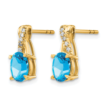 14k 7x5 Oval December/Blue Topaz and Diamond Post Earrings
