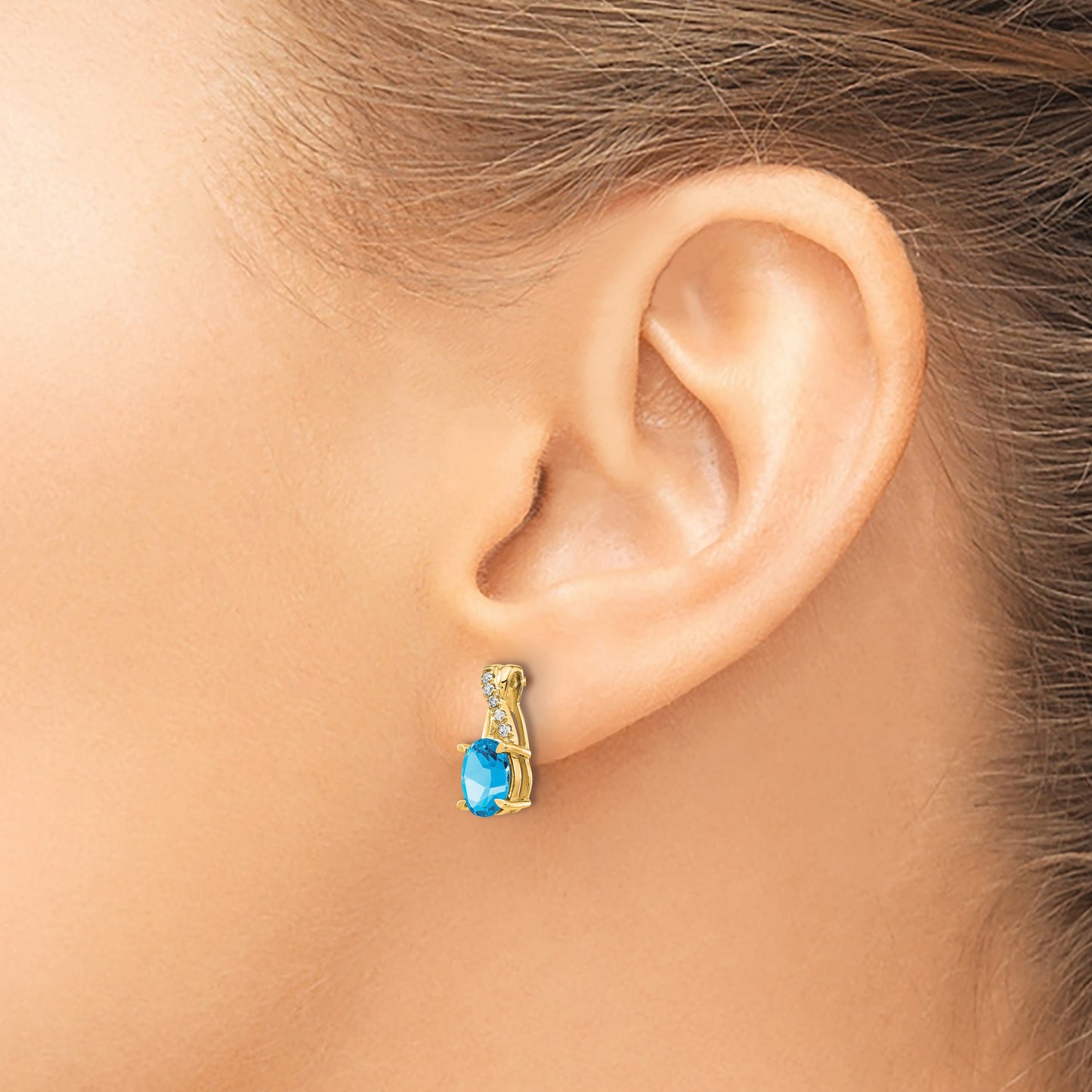 14k 7x5 Oval December/Blue Topaz and Diamond Post Earrings