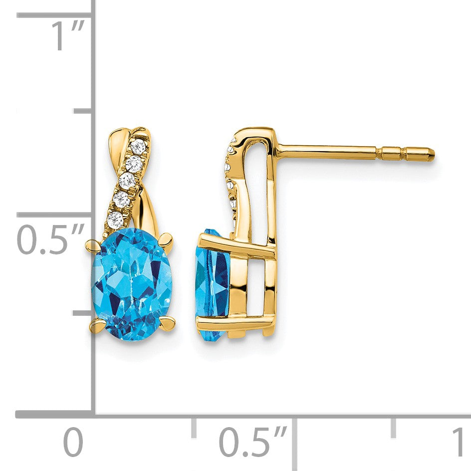 14k 7x5 Oval December/Blue Topaz and Diamond Post Earrings