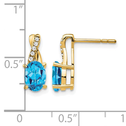 14k 7x5 Oval December/Blue Topaz and Diamond Post Earrings