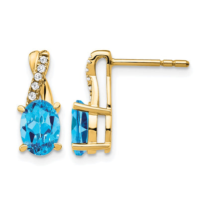 14k 7x5 Oval December/Blue Topaz and Diamond Post Earrings