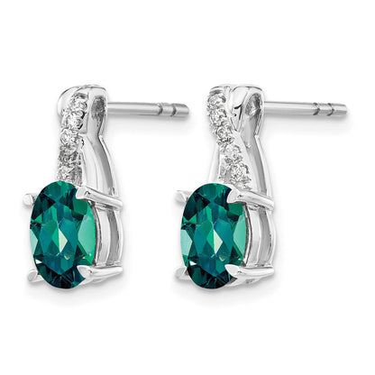 14K White Gold 7x5 Oval June/Lab Created Alexandrite and Diamond Earrings