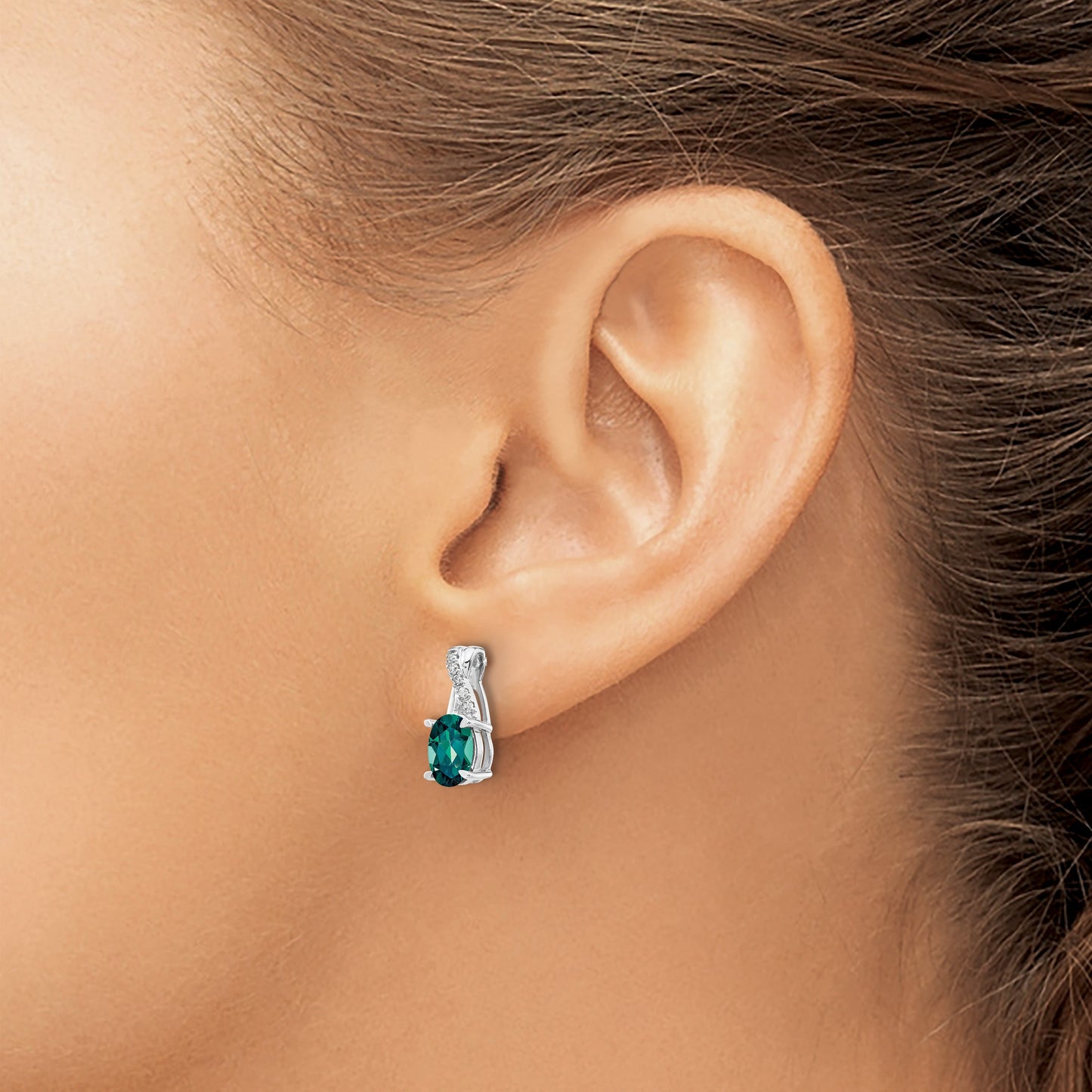 14K White Gold 7x5 Oval June/Lab Created Alexandrite and Diamond Earrings