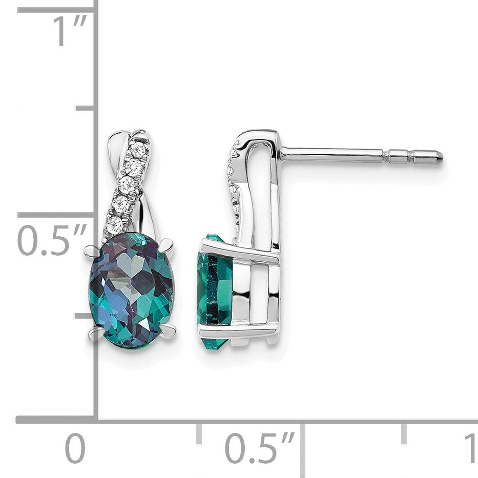 14K White Gold 7x5 Oval June/Lab Created Alexandrite and Diamond Earrings