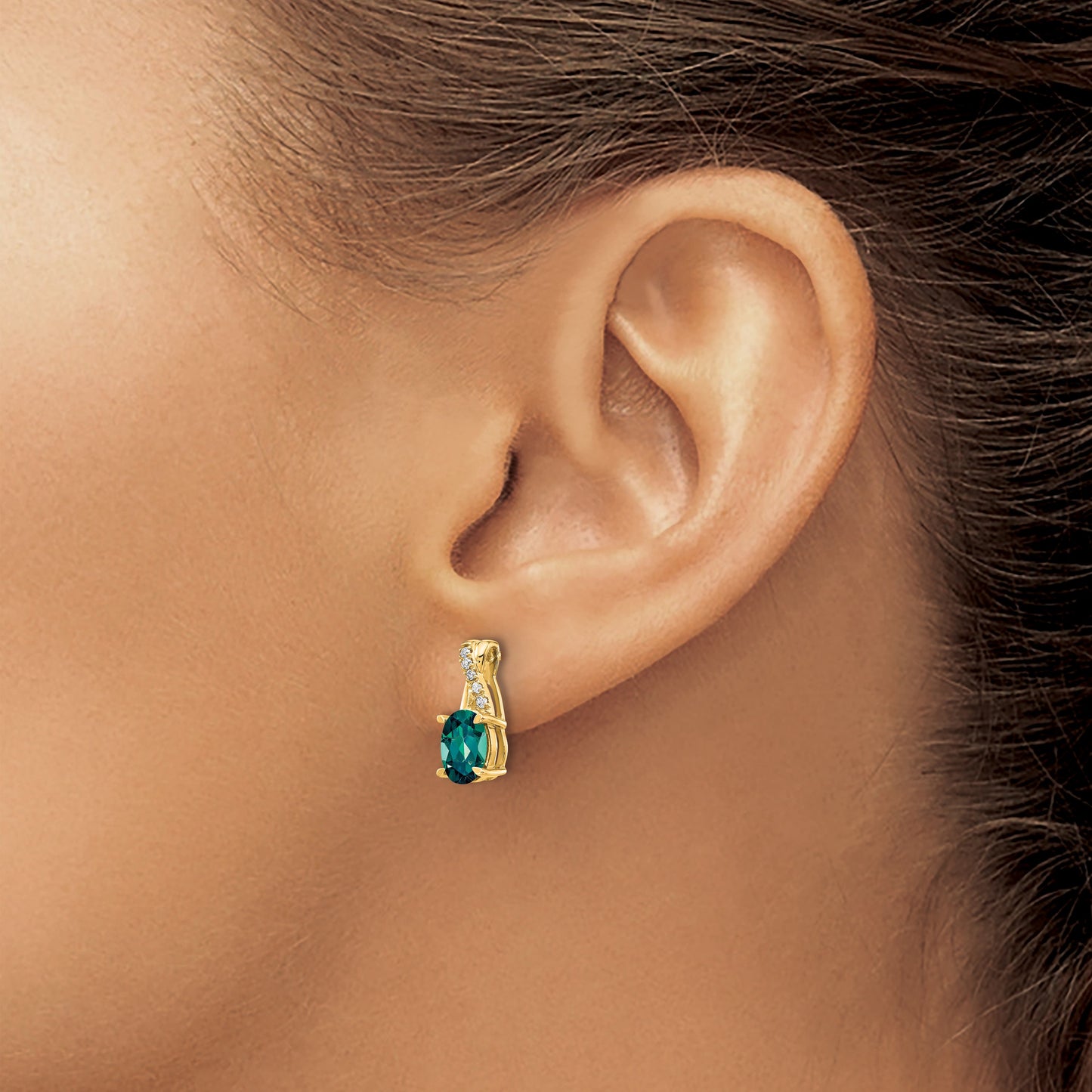 14k 7x5 Oval June/Lab Created Alexandrite and Diamond Post Earrings