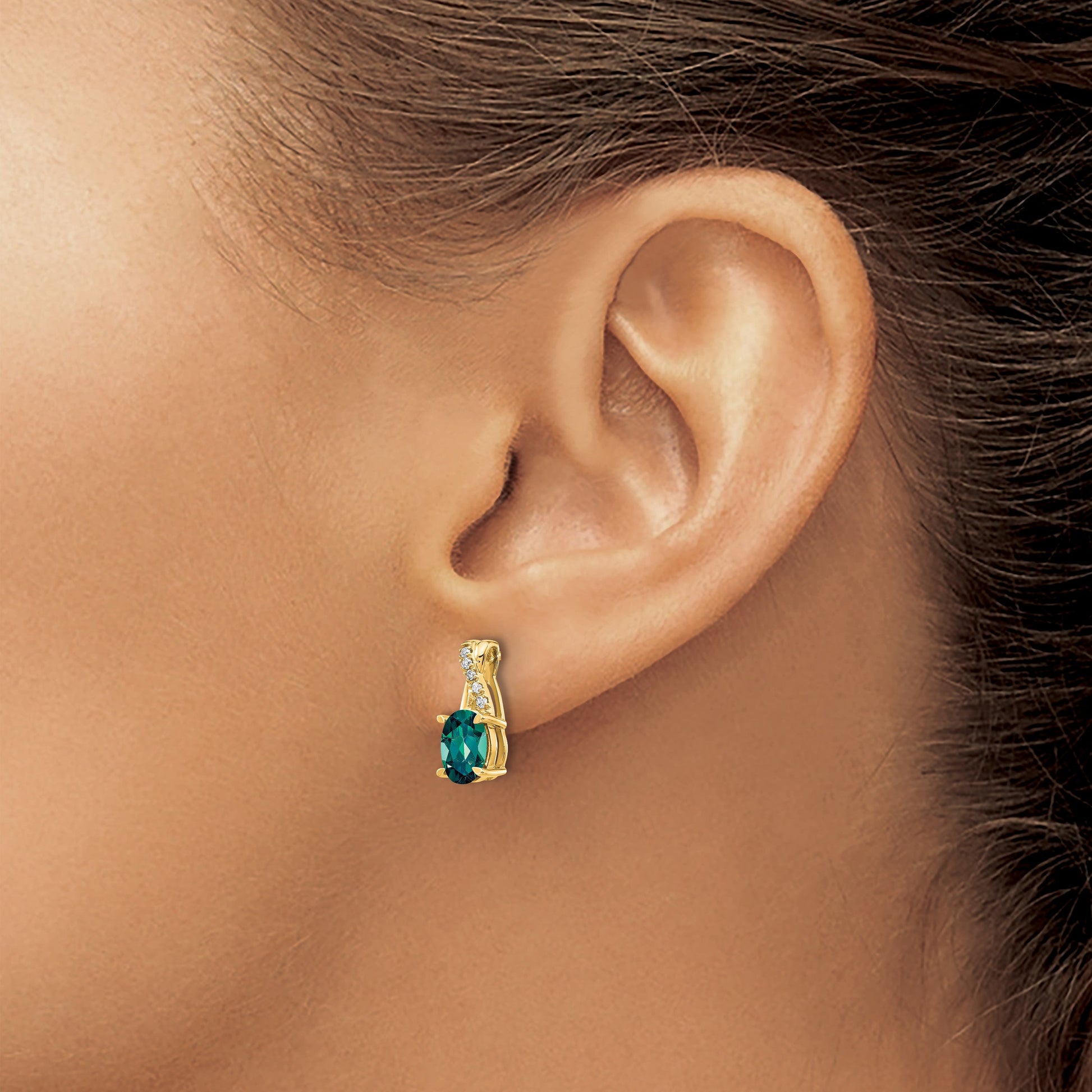 14k 7x5 Oval June/Lab Created Alexandrite and Diamond Post Earrings