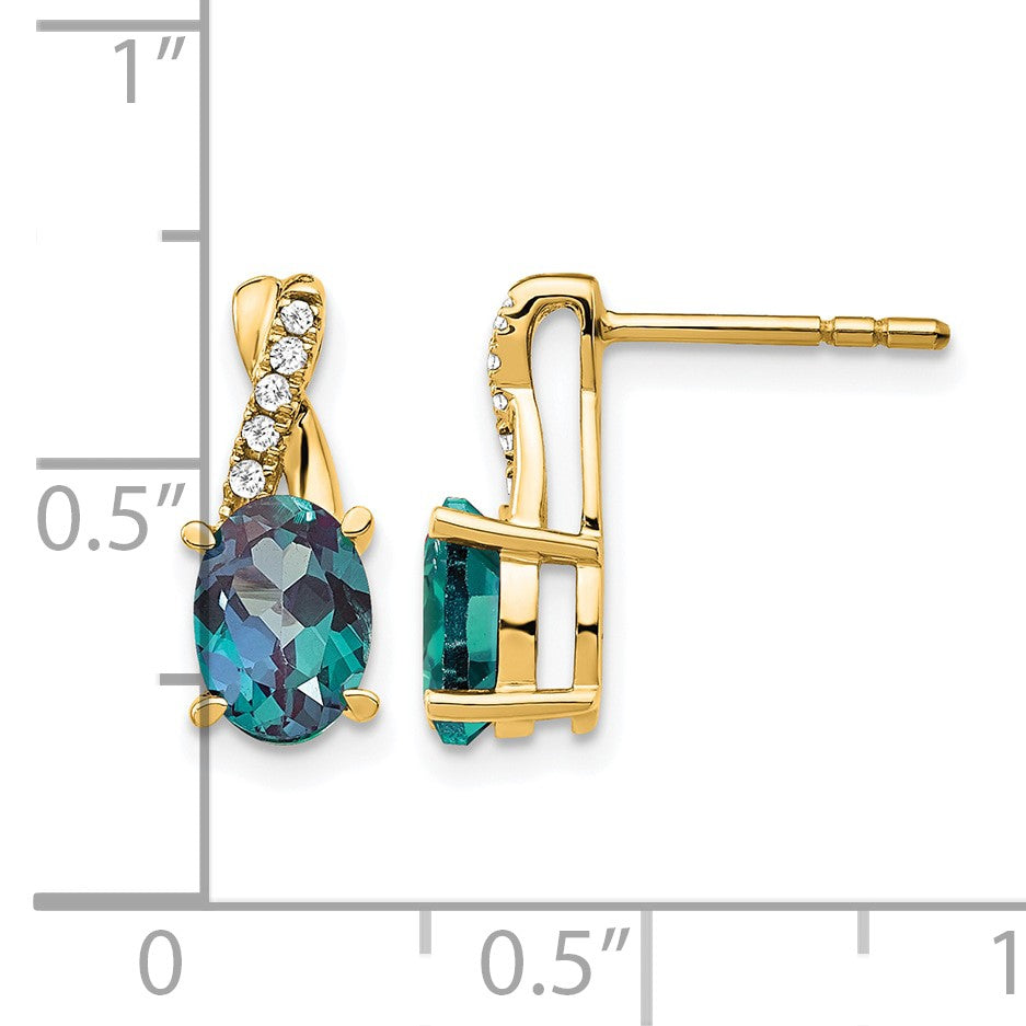 14k 7x5 Oval June/Lab Created Alexandrite and Diamond Post Earrings