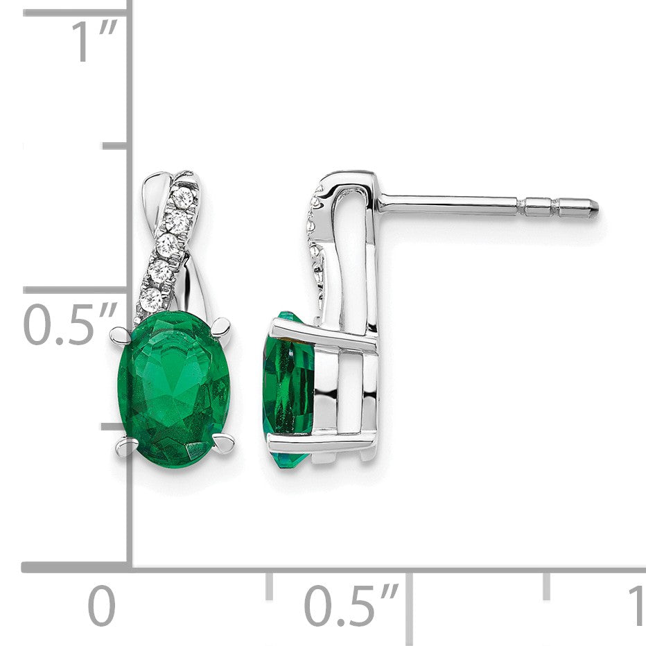 14K White Gold 7x5 Oval May/Lab Created Emerald and Diamond Earrings