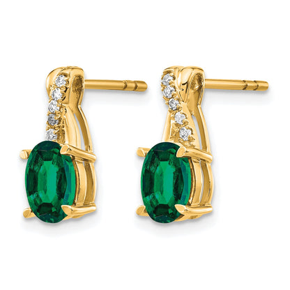 14k 7x5 Oval May/Lab Created Emerald and Diamond Post Earrings
