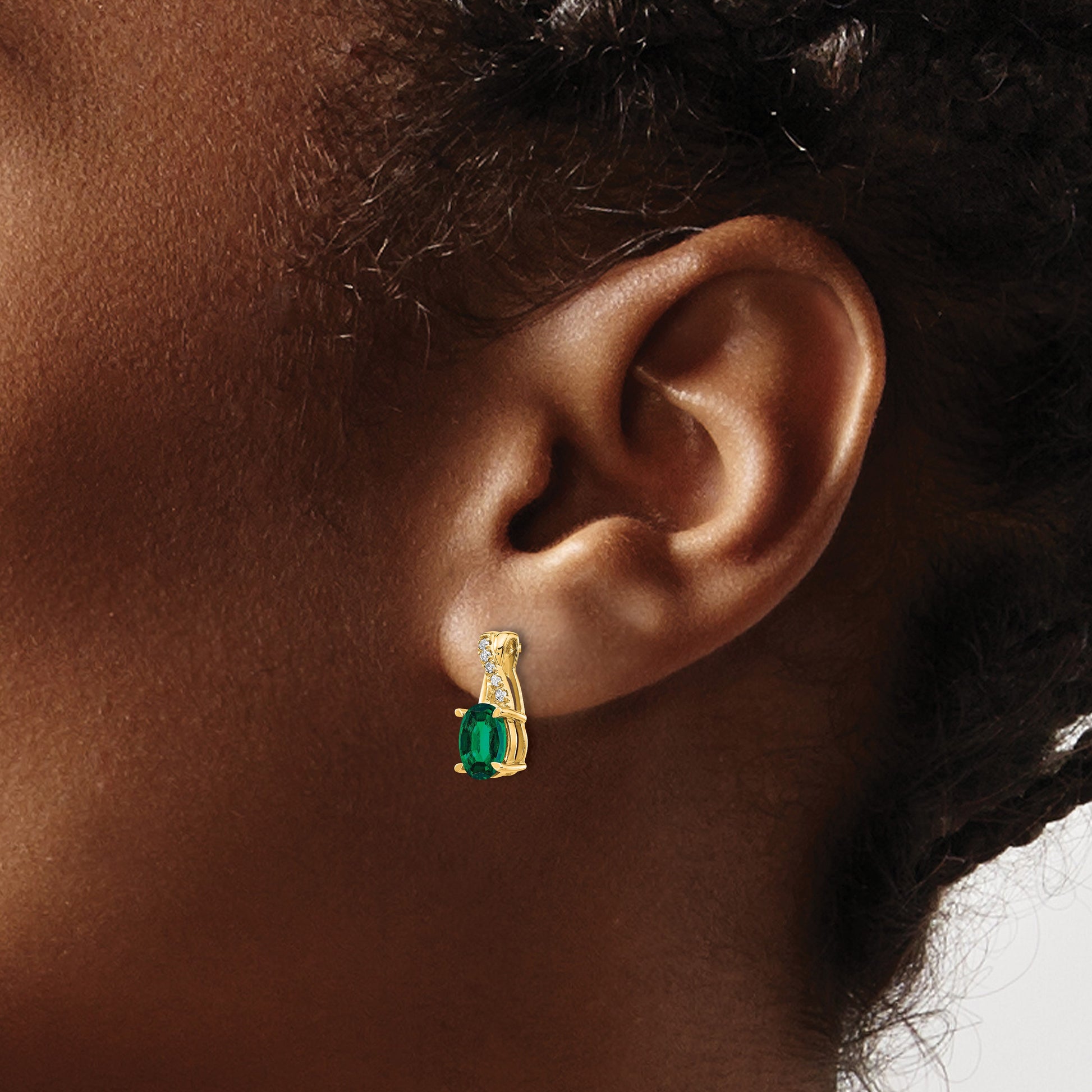 14k 7x5 Oval May/Lab Created Emerald and Diamond Post Earrings