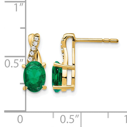 14k 7x5 Oval May/Lab Created Emerald and Diamond Post Earrings