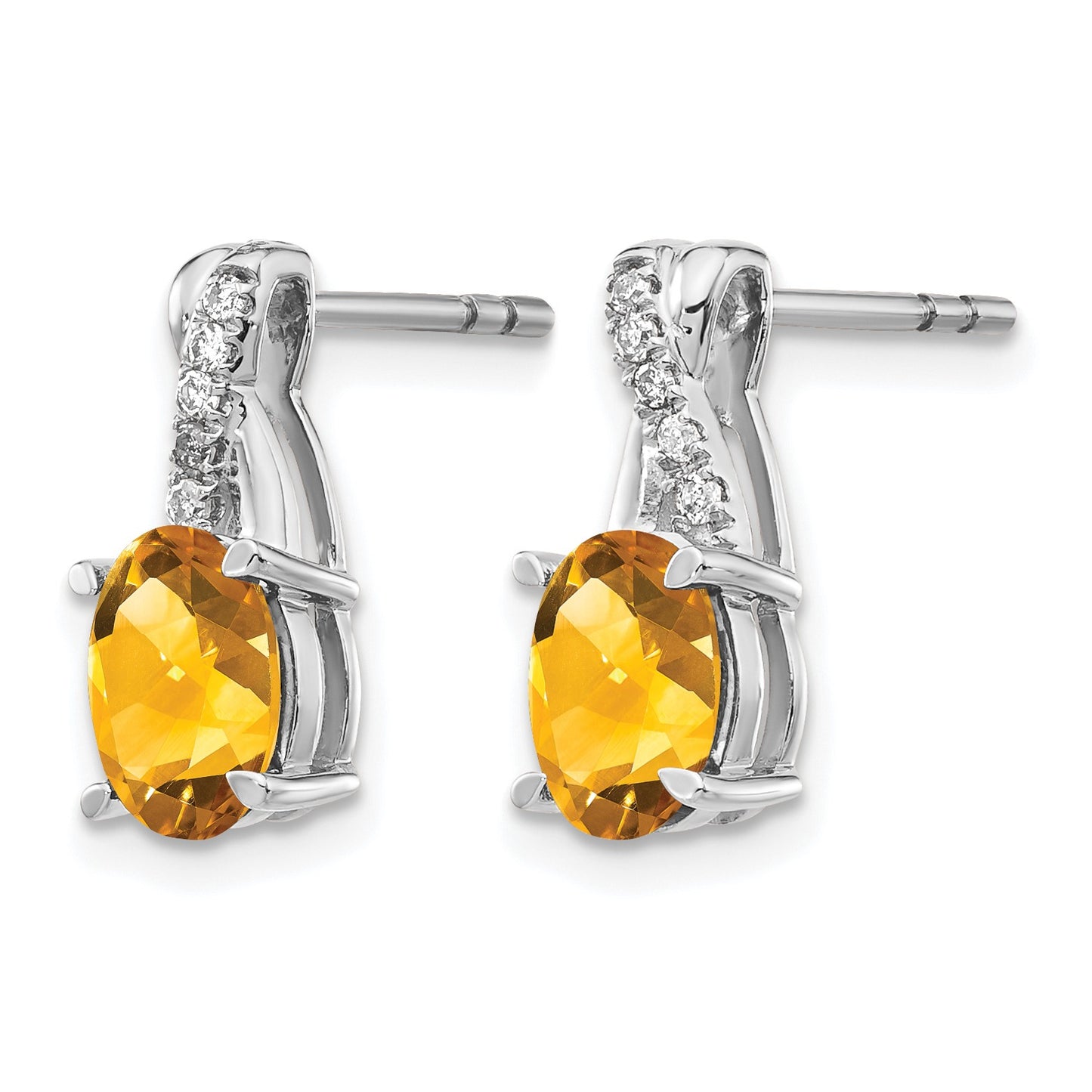 14k White Gold 7x5 Oval November/Citrine and Diamond Earrings
