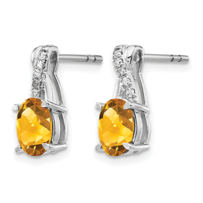 14k White Gold 7x5 Oval November/Citrine and Diamond Earrings