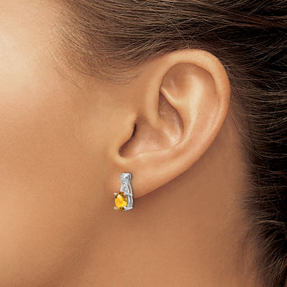 14k White Gold 7x5 Oval November/Citrine and Diamond Earrings