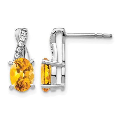 14k White Gold 7x5 Oval November/Citrine and Diamond Earrings